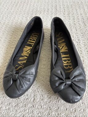 Sam & Libby Black Bow Flat Ballet Shoes Women’s Size 9
